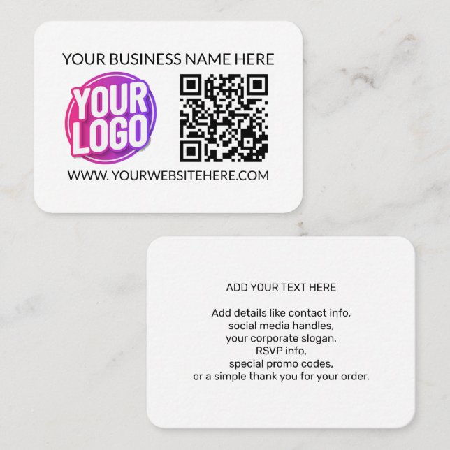 Carte De Visite Your Business Company Team Logo & QR Code & Text (Devant / Derrière)