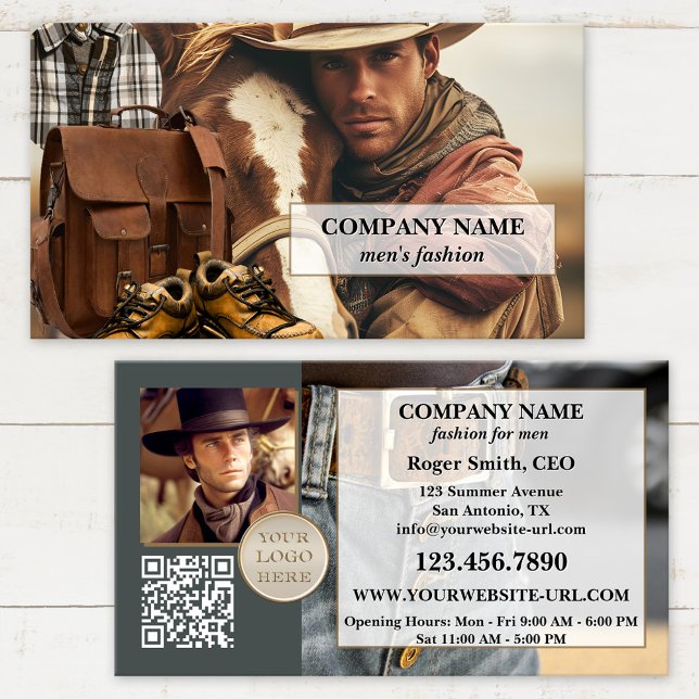 Carte De Visite Your Design Men's Fashion Retail (Men's fashion or country and western business card featuring a collage of your own custom photos)