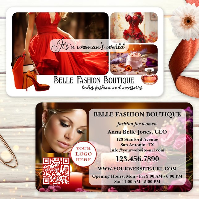 Carte De Visite Your Design Women's Fashion Retail (Women's fashion beauty or boutique business card featuring a collage of your own custom photos)