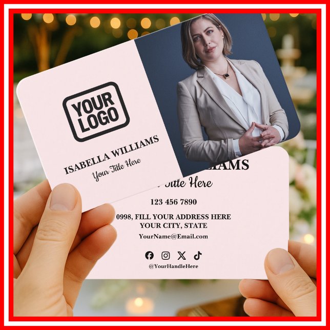Carte De Visite Your Logo Here Simple Modern Pink Photo (Créateur téléchargé)