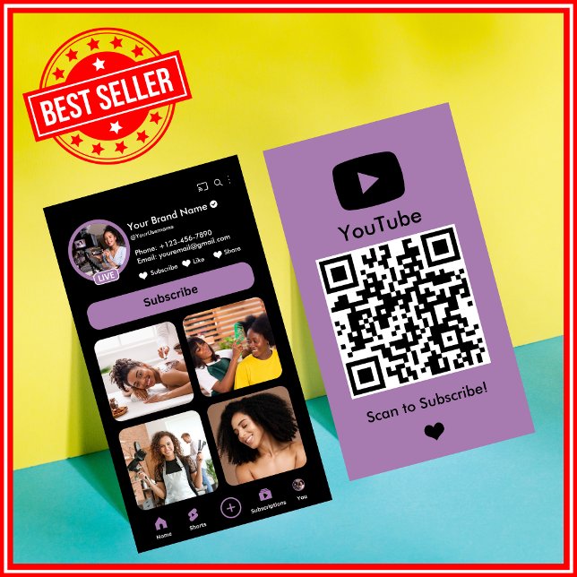 Carte De Visite YouTube Lilac Influencer Vlogger Creator QR Code (Créateur téléchargé)