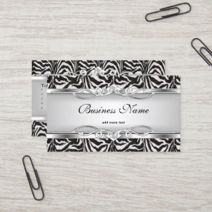 Carte De Visite Zebra Metal Chrome Look Elegant noir blanc argent