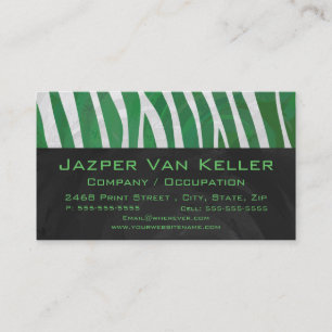 Carte De Visite Zebra Monogramme Vert et Blanc Impression