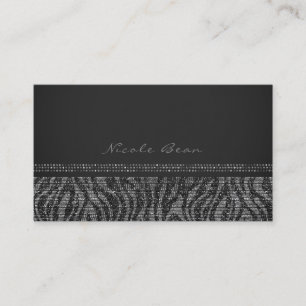 Carte De Visite Zebra Sparkle Silver Black Glam Chic Élégant Bling
