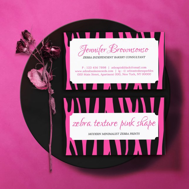 Carte De Visite Zebra Sprinkles Texture Pink Shape Frame (Créateur téléchargé)