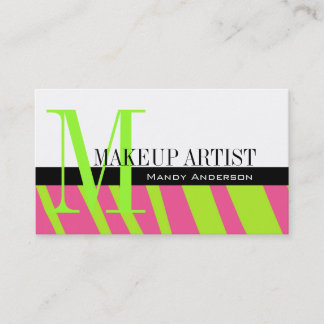 Carte De Visite Zebra Stripe Motif Monogramme maquillage Artiste
