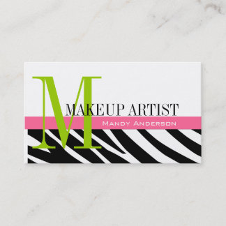 Carte De Visite Zebra Stripe Motif Monogramme maquillage Artiste