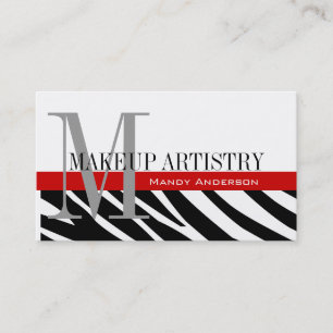Carte De Visite Zebra Stripe Motif Monogramme maquillage Artiste