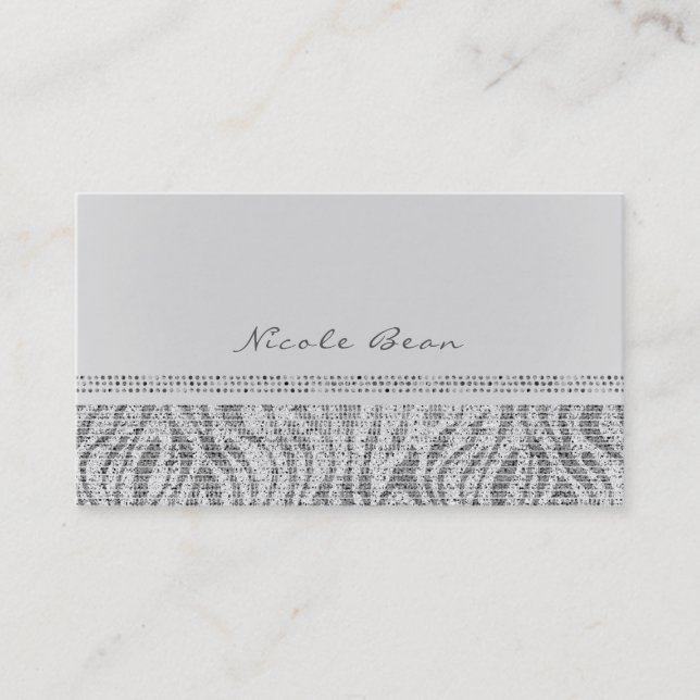 Carte De Visite Zèbre Blanc Paillettes Sequins Glam Chic Moderne (Devant)