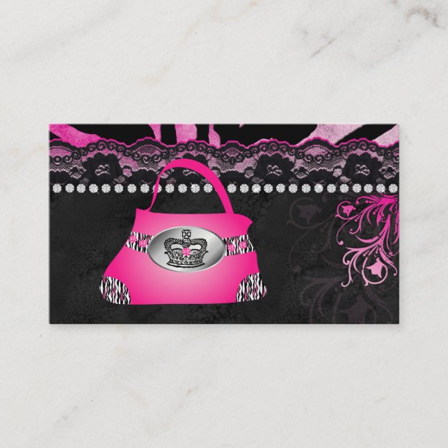 Carte De Visite Zèbre de dentelle de rose de bourse de couronne de (Devant)