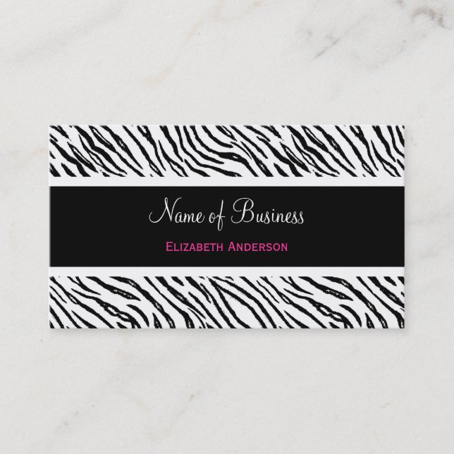 Carte De Visite Zèbre Noir Blanc Accent Rose (Devant)