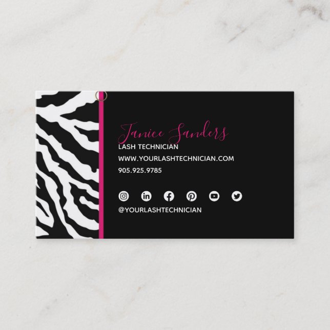 Carte De Visite Zèbre noir et rose tendance Imprimer QR CODE (Devant)