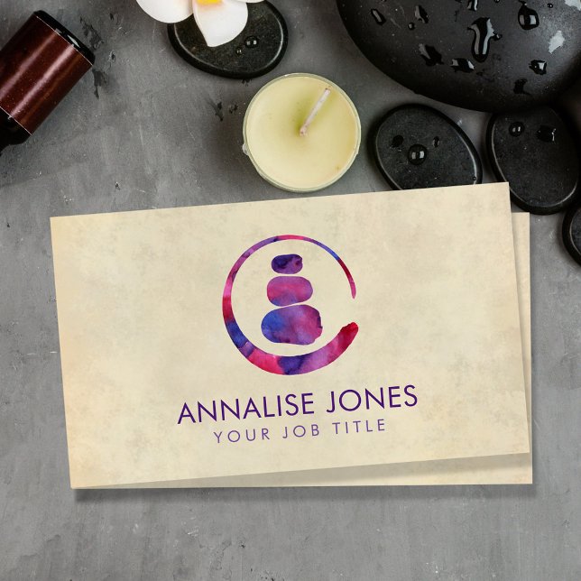 Carte De Visite Zen Enso Circle et pierres Zen - Aquarelle violett (Créateur téléchargé)