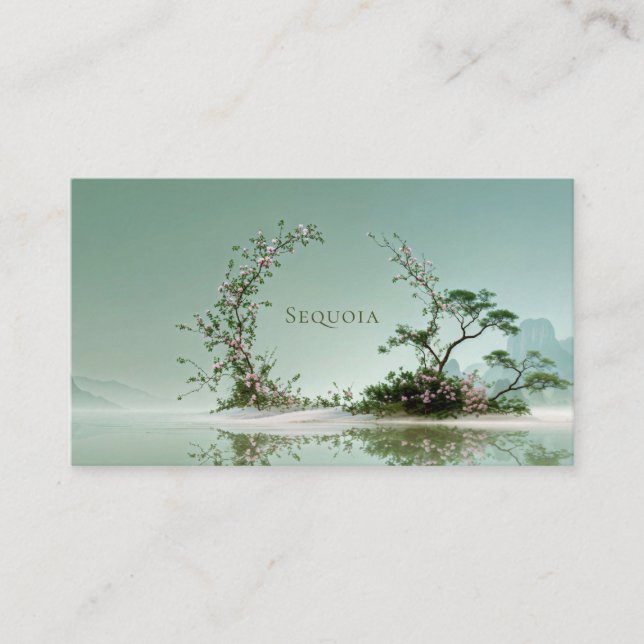 Carte De Visite Zen Garden Pink Floral Arch Misty Waterscape (Devant)