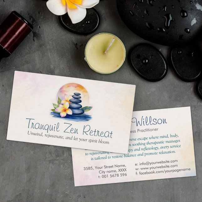 Carte De Visite Zen Serenity Spa Aquarelle Art (Créateur téléchargé)
