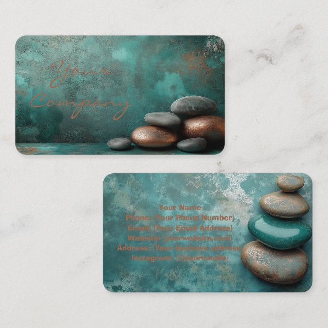 Carte De Visite Zen Stones Spa Wellness Turquoise copper (Devant / Derrière)