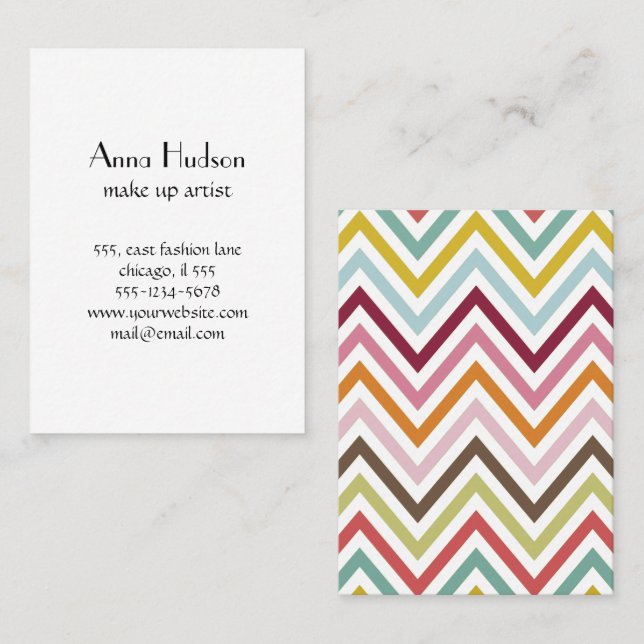 Carte De Visite Zigzag coloré, Zigzag arc-en-ciel, Chevron coloré (Devant / Derrière)