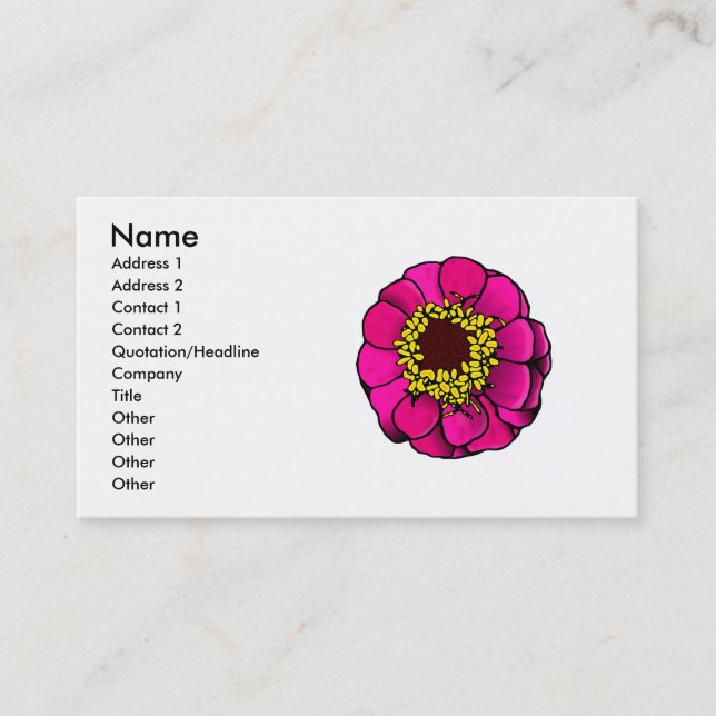 Carte De Visite Zinnia rose de bande dessinée (Devant)