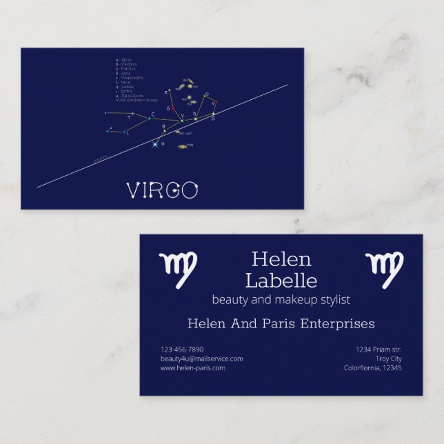 Carte De Visite Zodiac Constellation Virgo (Devant / Derrière)