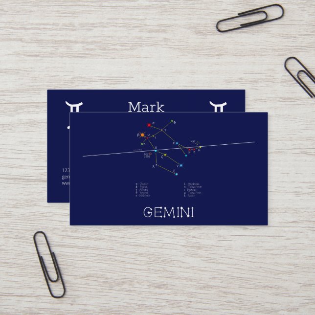 Carte De Visite Zodiaque Gemini (Devant/Arrière en situation)
