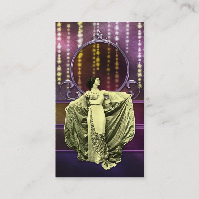 Carte De Visite Zohara : Femme d'art déco en jaune et prune (Devant)