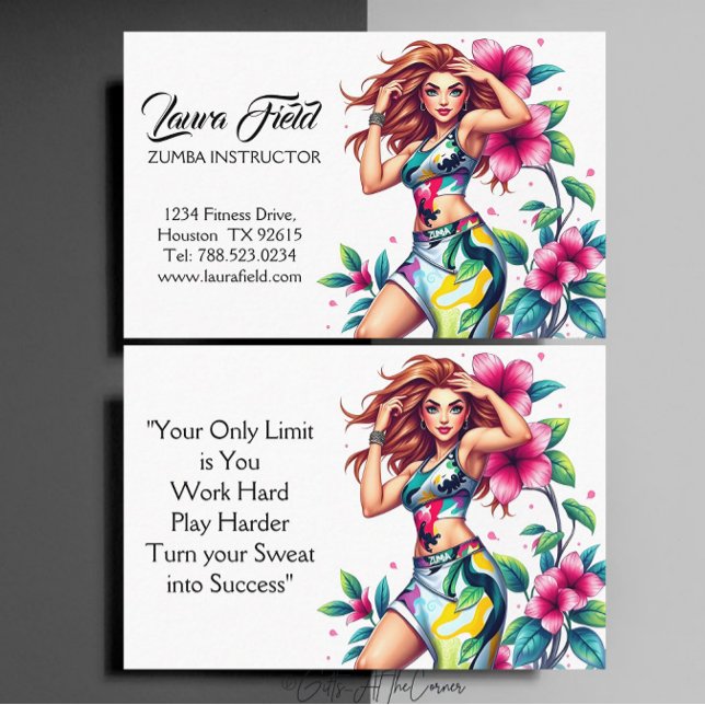 Carte De Visite Zumba Instructor / Personal Trainer Pink Flower  (Créateur téléchargé)