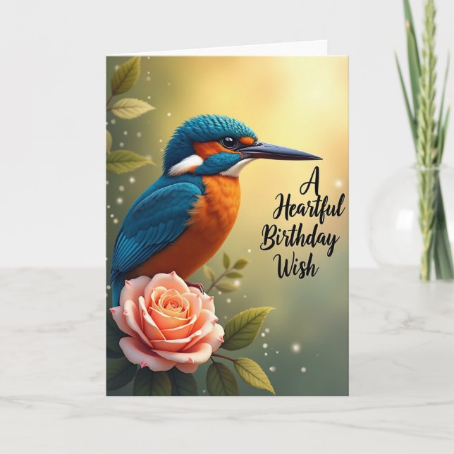 Carte de vœu d'anniversaire Rose Oiseau (Devant)