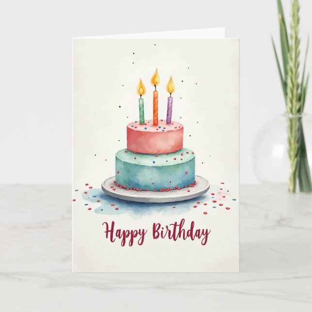 Carte de Vœu Gâteau à l'Aquarelle Joyeuse (Devant)