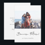 Carte de voeu photo Bonnes fêtes à personnaliser<br><div class="desc">Un style simple et coche pour cette carte de voeu en français,  personnalisable avec votre photo.</div>