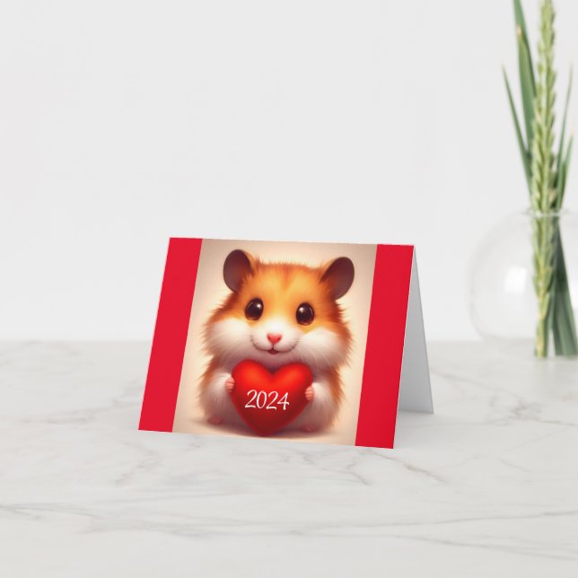 Carte de vœux 2024 Hamster avec cœur (Devant)