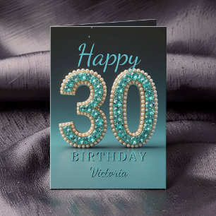 Carte de voeux 30 ans Teal Pearl Diamond Glam
