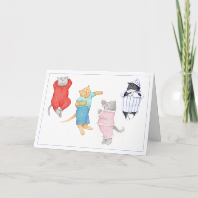 CARTE DE VŒUX 4 CHATS EN PYJAMA (Devant)