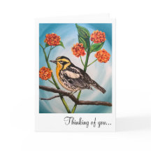 Carte de voeux - 5x7 Jaune oiseau avec fleurs