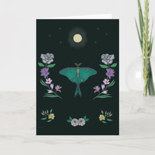 Carte de vœux 5x7 Moonlit Luna Moth Garden (Devant)