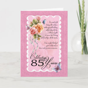Carte de voeux 85e anniversaire - roses et papillo