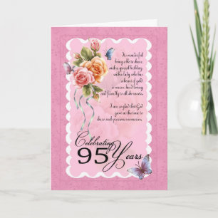 Carte de voeux 95 ans - roses et papillons