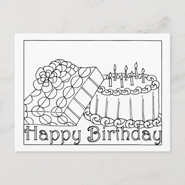 Carte de vœux à colorier Joyeux Anniversaire (Devant)