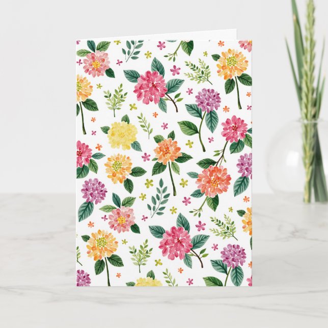 Carte de vœux à l'aquarelle de fleurs de dahlia (Devant)