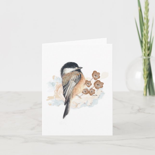 Carte de vœux à l'aquarelle Mésange élégante (Devant)