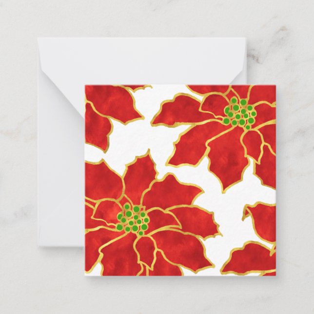 Carte de vœux à l'aquarelle Quatre poinsettias rou (Devant)