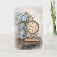 Carte de vœux à l'horloge florale vintage – Cottag