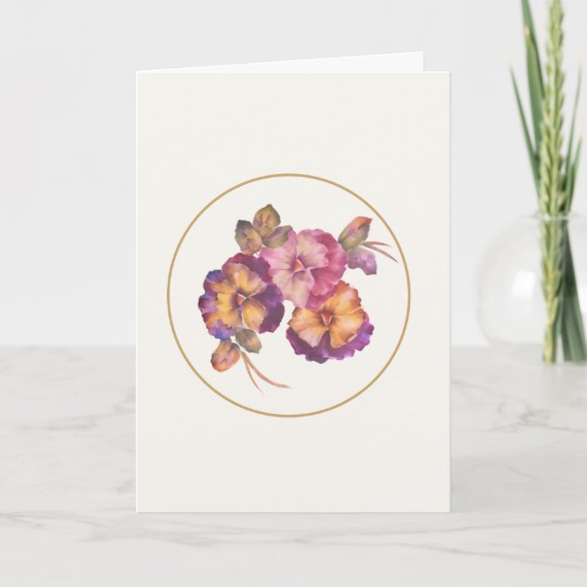 Carte de vœux à motif de fleur de pensée à l'aquar (Devant)