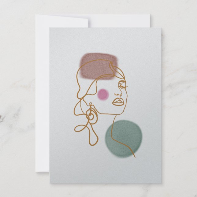 Carte de vœux à plat avec beau visage en ligne art (Devant)