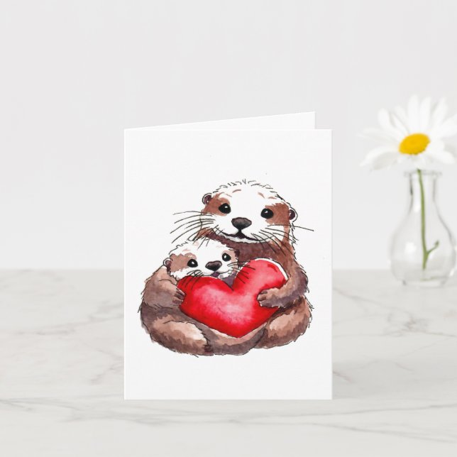 Carte de vœux adorablement loutre (Petite plante)