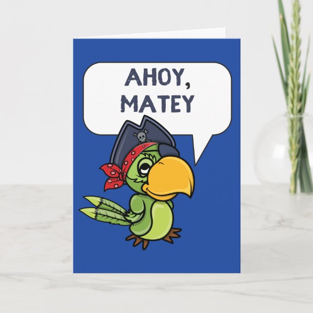 Carte de voeux Ahoy Matey Pirate Parrot Cartoon (Devant)