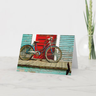 Carte de voeux ancienne à bicyclette