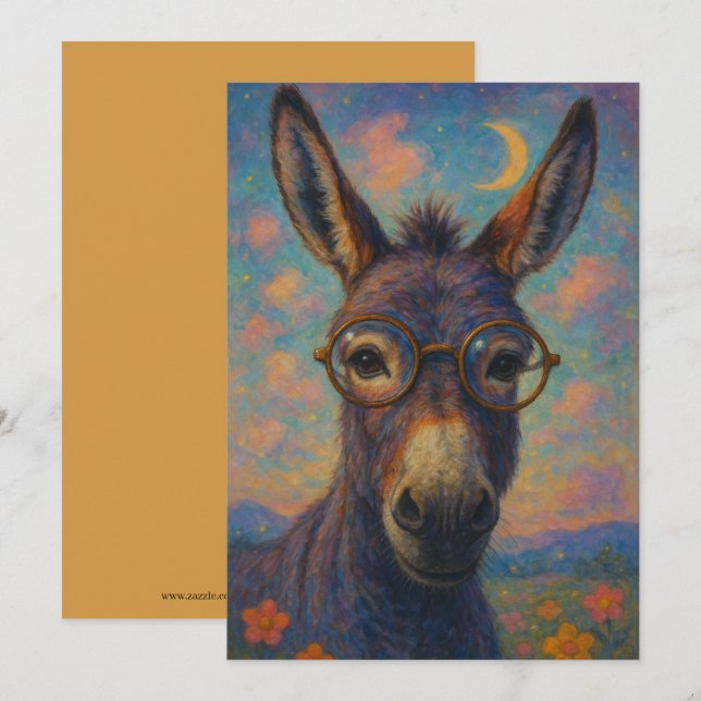 Carte de vœux âne de couleur à l'aquarelle (Devant / Derrière)