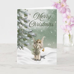 Carte de vœux ange de Noël blanc dans la neige