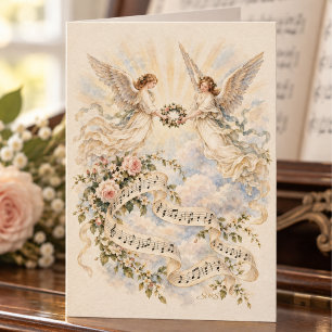 Carte de vœux Anges à l'aquarelle avec Roses & Mus