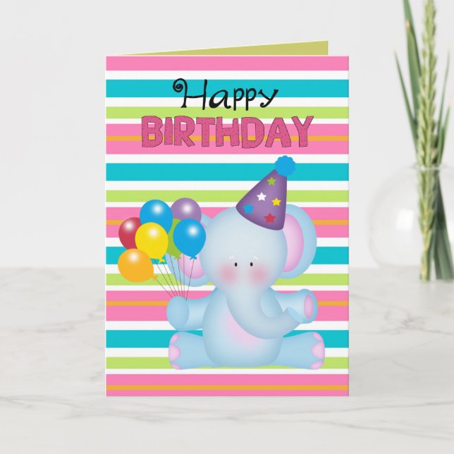 Carte de voeux animale d'éléphant d'anniversaire (Devant)